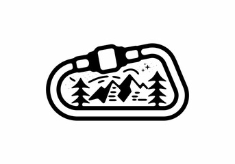 Wall Mural - line art style of carabiner and mountain illustration