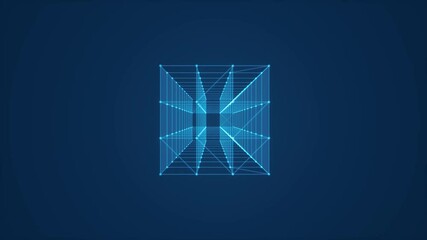 Poster - 3d Cube Box With Glowing Strokes Spinning/ 4k animation of an abstract minimal technology background with outlined cube logo spinning