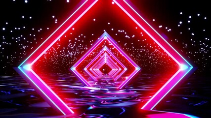 Wall Mural - 4k video animation of between beautiful neon sci-fi tunnel half inside the glowing river motion grap