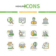 Online education - line design style icons set