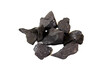 Pieces of shungite mineral on white background.
