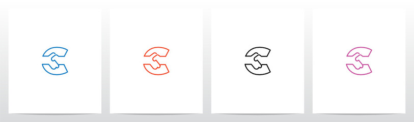 Handshake Outline On Letter Logo Design C