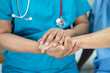 © amazing studio - Holding hands Asian senior or elderly old lady woman patient with love, care, encourage and empathy at nursing hospital ward, healthy strong medical concept