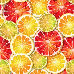 Canvas Print - Seamless pattern with lemon, lime and grapefruit