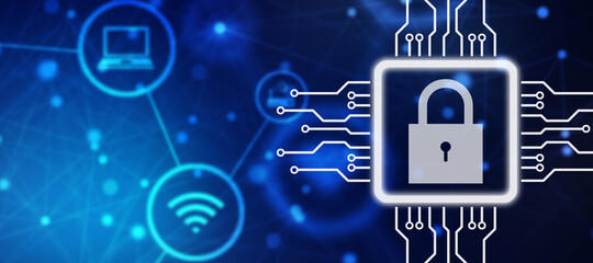 Poster - 2d illustration Safety concept: Closed Padlock on digital background

