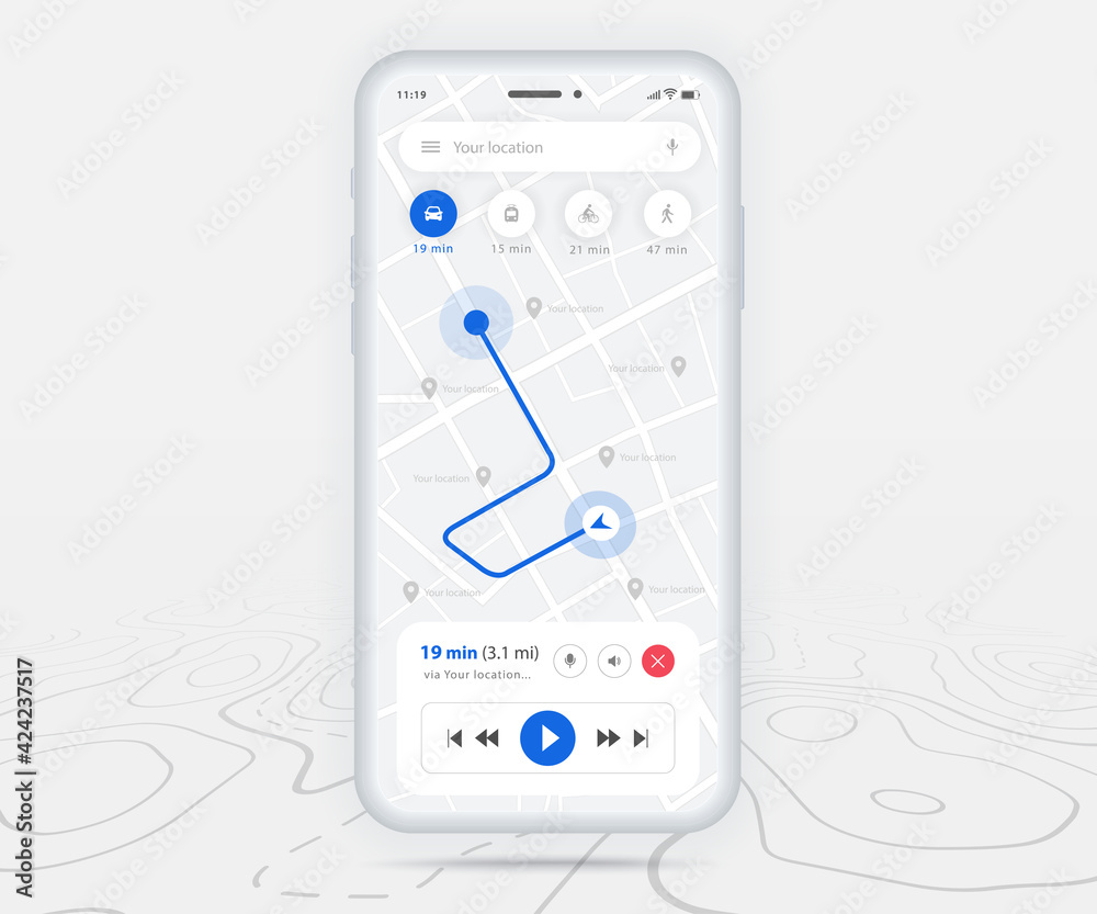 Map GPS navigation ux ui concept, Smartphone map application and ...