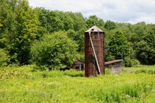 Old Grain Silo At Abandonned Farm In Upstate New York
