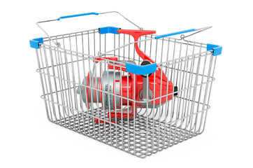 Shopping basket with spinning reel. 3D rendering