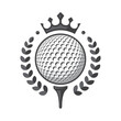 © valterz - Golf club logo. Golf ball on tee with wreath and crown. Vector illustration