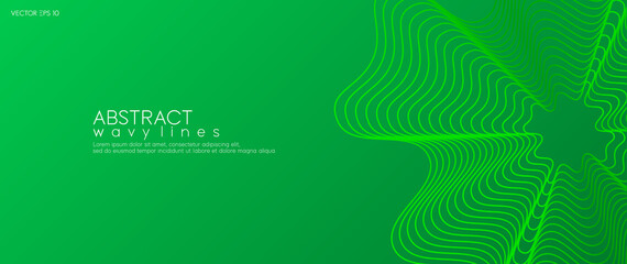 Poster - abstract green background with circle wavy lines. minimal long banner for business presentation, tec