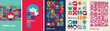 Mother's day. Set of vector illustrations. Abstract backgrounds, patterns, mother's day cards. Cover, poster, wallpaper. Minimalistic retro postcards.
