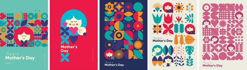 Wall Mural - mother's day. set of vector illustrations. abstract backgrounds, patterns, mother's day cards. cover