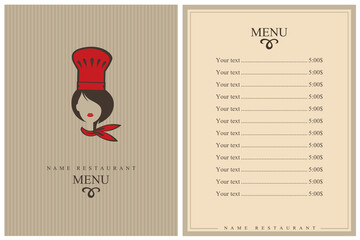 Wall Mural - template restaurant menu design with lady chef