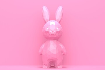 Poster - Pink Easter abstract background with shiny low poly bunny. 3d rendering