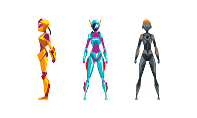 Poster - Female Robots Set, Cyborg Characters in Various Poses, Artificial Intelligence Concept Cartoon Vector Illustration