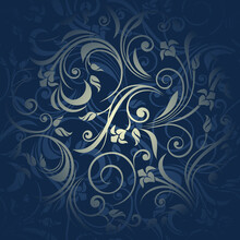 Vector Seamless Shining Yellow Floral Pattern On A Blue Background.