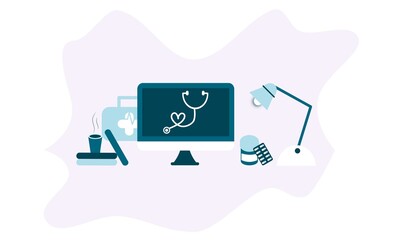 Landing page of medical website. Online medical services, online help, online medical consultation support. Doctor, physician, therapist for medical web icons, UI, mobile application, posters, banners