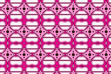 Poster - Seamless repeated surface vector pattern design with pink heart and brown dot circle shaped on a pink background suitable for Valentine's day, weddings.  art abstract funny colors.