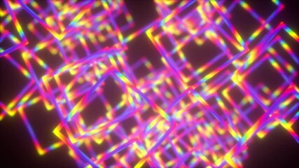 Poster - Abstract wavy squares from neon lines, computer generated. 3d rendering virtual backdrop