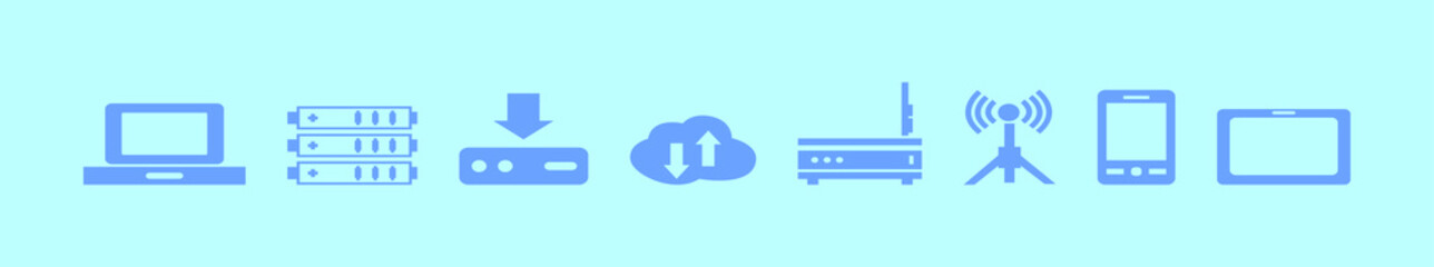 Wall Mural - set of data server pack cartoon icon design template with various models. vector illustration isolated on blue background