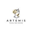 Goddess greek Artemis Line art Logo Design Template