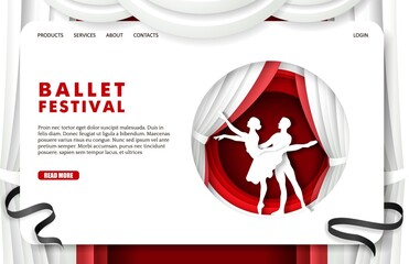 Wall Mural - ballet festival landing page design, website banner template. vector illustration in paper art style