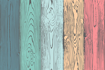 Wall Mural - vector seamless wood textures, colorful painted wooden fence or wall, vertical boards of different colors in a solid pattern, wooden rainbow