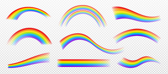 Wall Mural - rainbow effects isolated on transparent background. vector set of wavy, straight and arch shape colo