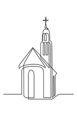 Sticker - Church in continuous line art drawing style. Abstract church building with bell-tower. Minimalist black linear sketch isolated on white background. Vector illustration