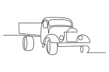 Truck In Continuous Line Art Drawing Style. Abstract Cargo Vehicle Minimalist Black Linear Sketch Isolated On White Background. Vector Illustration
