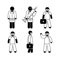 Wall Mural - doctor icon, paramedic stick figure, medical worker pictogram isolated