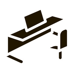 Poster - office table chair and computer glyph icon vector. office table chair and computer sign. isolated symbol illustration