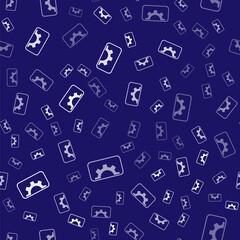 White Software, web development, programming concept icon isolated seamless pattern on blue background. Programming language and program code on screen mobile. Vector