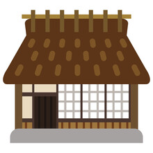 シンプルな茅葺屋根の家