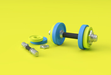 3d Render Dumbbells Set, Realistic Detailed Close Up View Isolated Sport Element of Fitness Dumbbell Design.