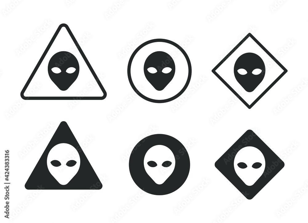 Alien head vector sign set. Humanoid face symbol icon collection ...