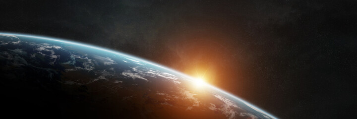 Aufkleber - Panoramic planet Earth background. Panorama of space view of the globe 3D rendering elements of this image furnished by NASA