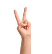© Pixel-Shot - Female hand showing victory gesture on white background