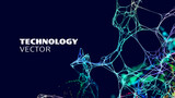 Fototapeta Do przedpokoju - Artificial intelligence tech background. Neural network system technology. Digital neuron AI. Biology science vector background.