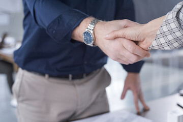 Wall Mural - Close-up of businessman shaking hand to his partner he greeting him before meeting at office