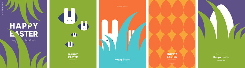 Canvas Print - happy easter. patterns. modern geometric abstract style. a set of vector easter illustrations. easte