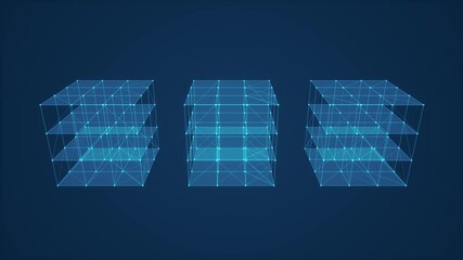 Poster - 3d Cube Box With Glowing Strokes Spinning/ 4k animation of an abstract minimal technology background with outlined cube logo spinning