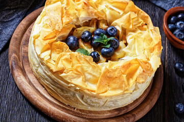 Canvas Print - Apple Blueberry Pie With Phyllo Crust, top view