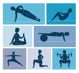 Canvas Print - seven fitness silhouettes