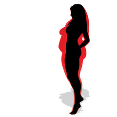 Poster - Vector conceptual fat overweight obese female vs slim fit healthy body after weight loss or diet with muscles thin young woman isolated. Fitness, nutrition or fatness obesity, health silhouette shape