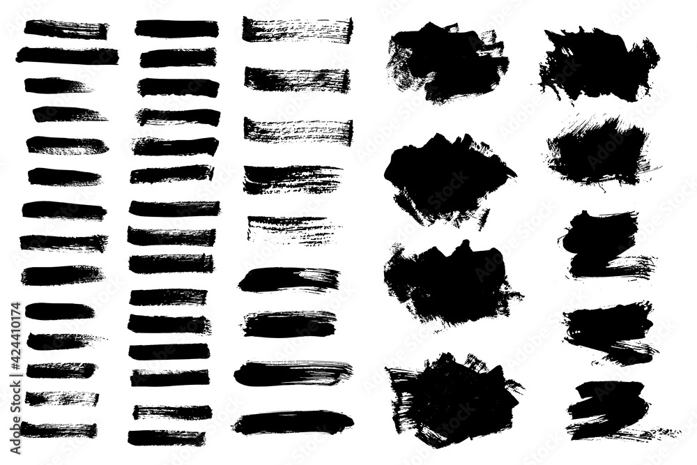 Vector text boxes for banner. Black paint brush stroke. Grunge brush ...
