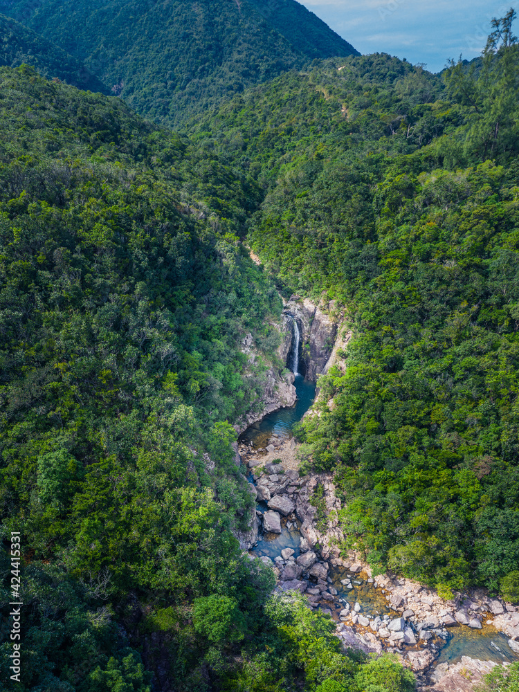 waterfall and river in forest, Sai Kung, Hong Kong - obrazy, fototapety, plakaty 