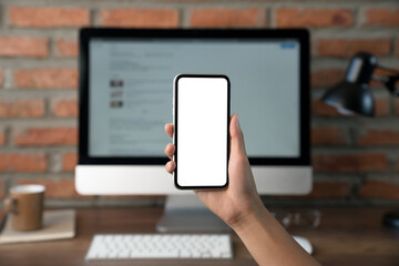 Aufkleber - hand showing phone white screen space for app design