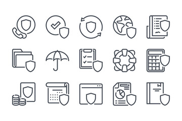 Poster - Insurance and assurance line icon set. Insurance case and security service linear icons. Emergency protection and safety outline vector sign collection.
