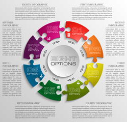 Poster - Eight piece puzzle business presentation. Circle infograph. 8 step diagram
